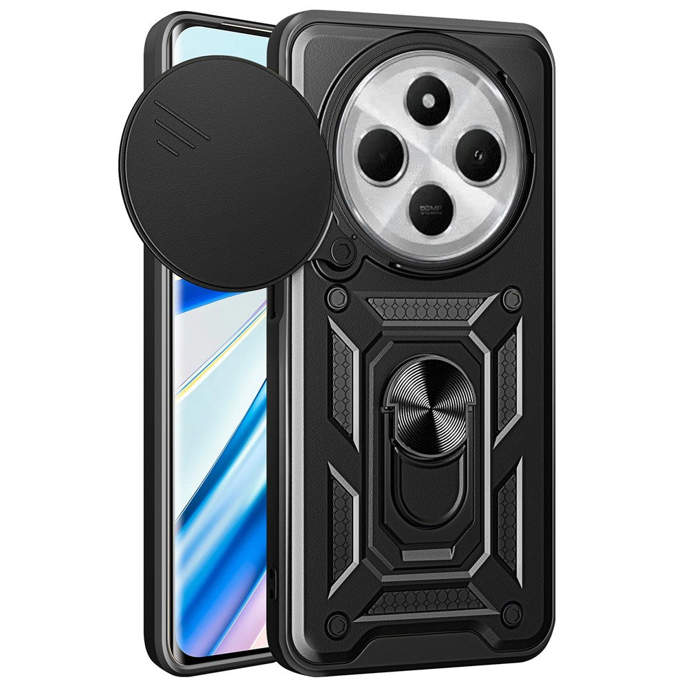 For Xiaomi Poco C75 4G / Redmi 14R 5G / 14C 4G Case with Slide Camera Lid PC+TPU Kickstand Phone Cover