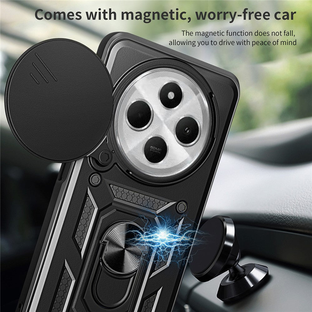 For Xiaomi Poco C75 4G / Redmi 14R 5G / 14C 4G Case with Slide Camera Lid PC+TPU Kickstand Phone Cover