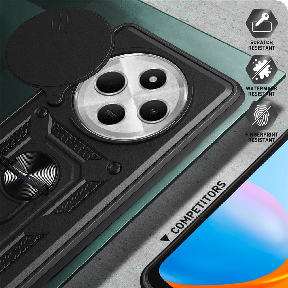 For Xiaomi Poco C75 4G / Redmi 14R 5G / 14C 4G Case with Slide Camera Lid PC+TPU Kickstand Phone Cover