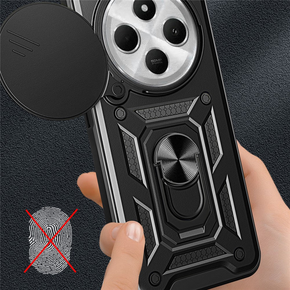 For Xiaomi Poco C75 4G / Redmi 14R 5G / 14C 4G Case with Slide Camera Lid PC+TPU Kickstand Phone Cover