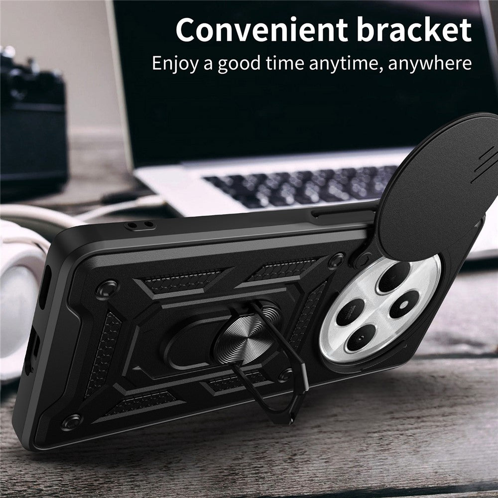 For Xiaomi Poco C75 4G / Redmi 14R 5G / 14C 4G Case with Slide Camera Lid PC+TPU Kickstand Phone Cover