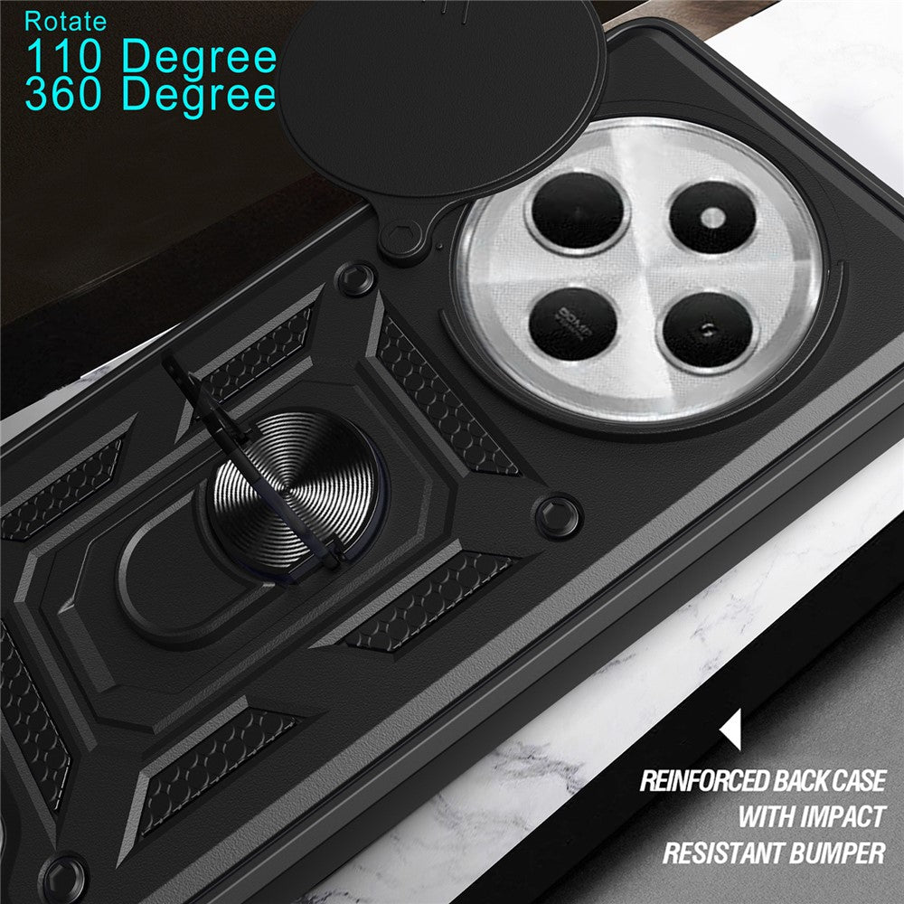 For Xiaomi Poco C75 4G / Redmi 14R 5G / 14C 4G Case with Slide Camera Lid PC+TPU Kickstand Phone Cover