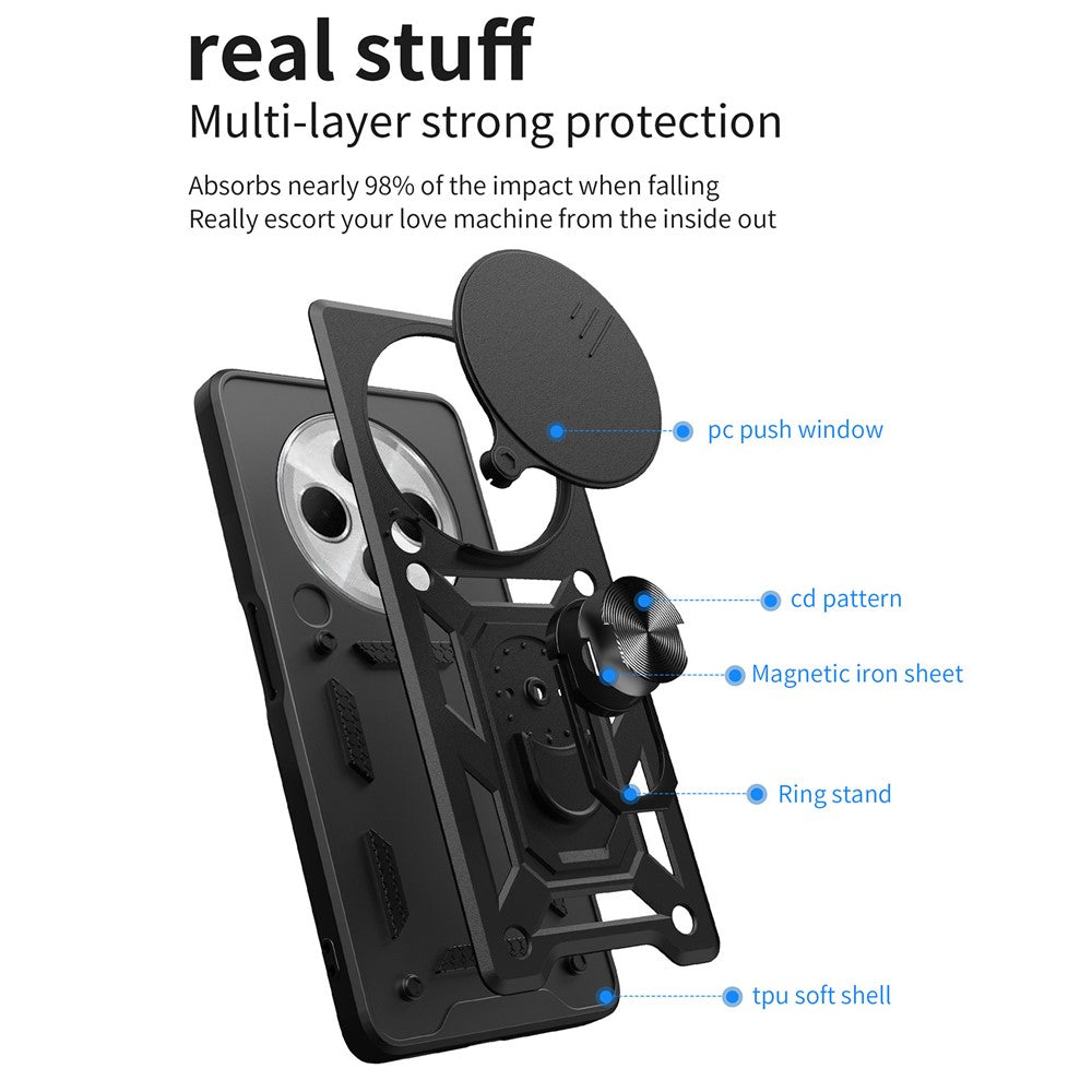 For Xiaomi Poco C75 4G / Redmi 14R 5G / 14C 4G Case with Slide Camera Lid PC+TPU Kickstand Phone Cover