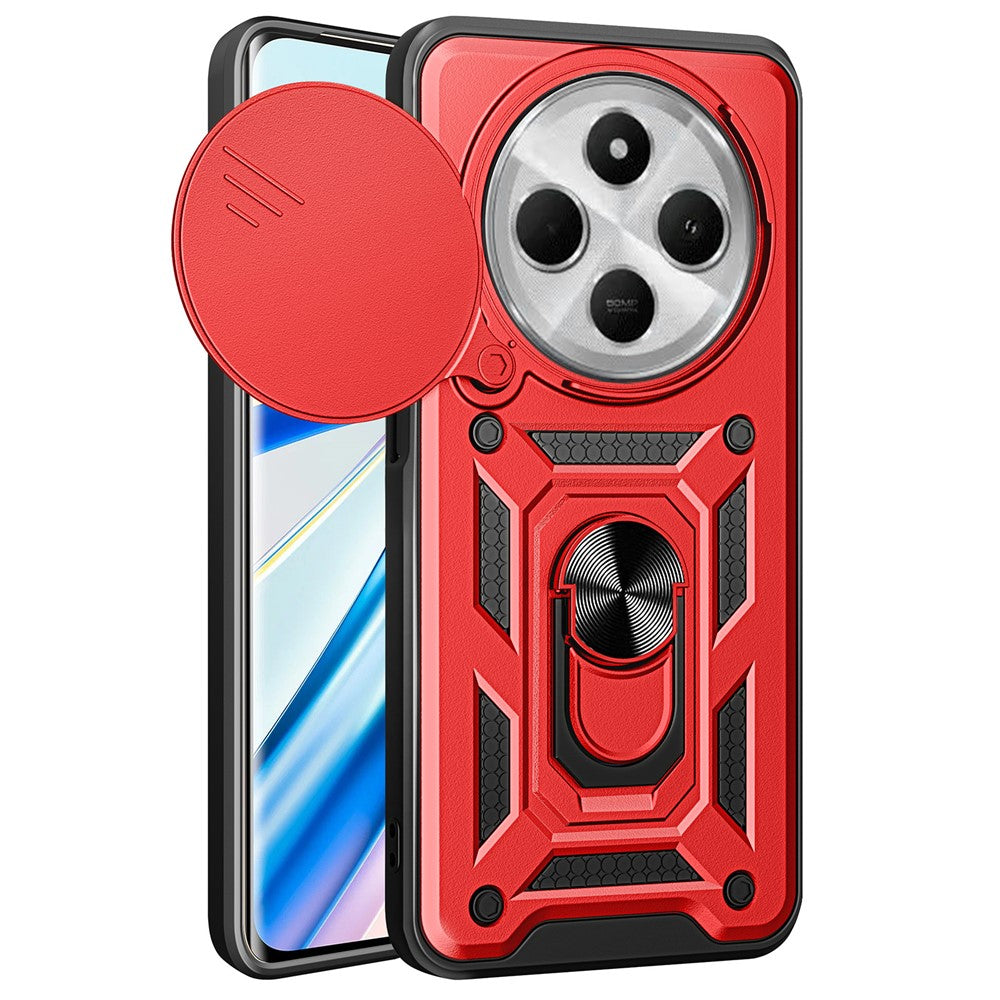For Xiaomi Poco C75 4G / Redmi 14R 5G / 14C 4G Case with Slide Camera Lid PC+TPU Kickstand Phone Cover