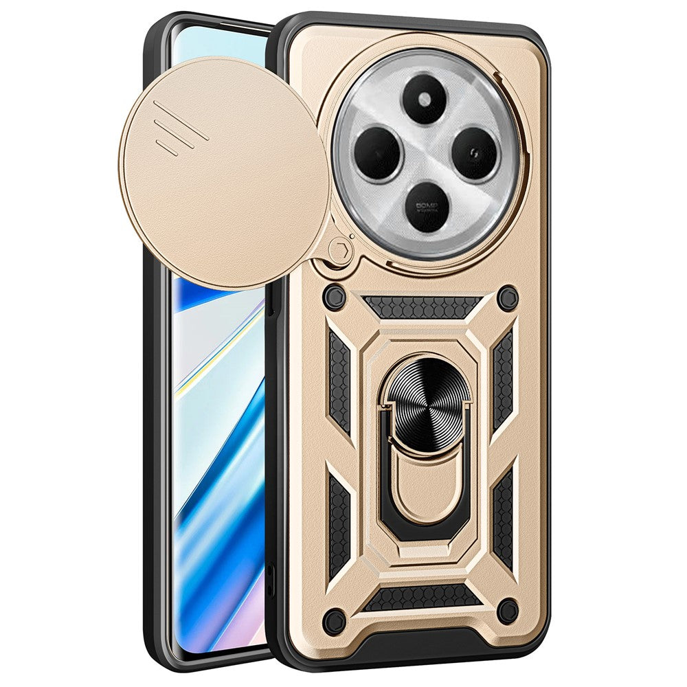For Xiaomi Poco C75 4G / Redmi 14R 5G / 14C 4G Case with Slide Camera Lid PC+TPU Kickstand Phone Cover