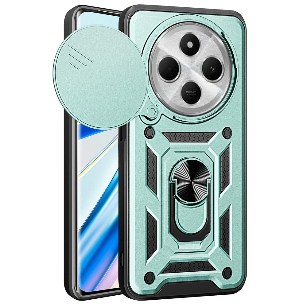For Xiaomi Poco C75 4G / Redmi 14R 5G / 14C 4G Case with Slide Camera Lid PC+TPU Kickstand Phone Cover