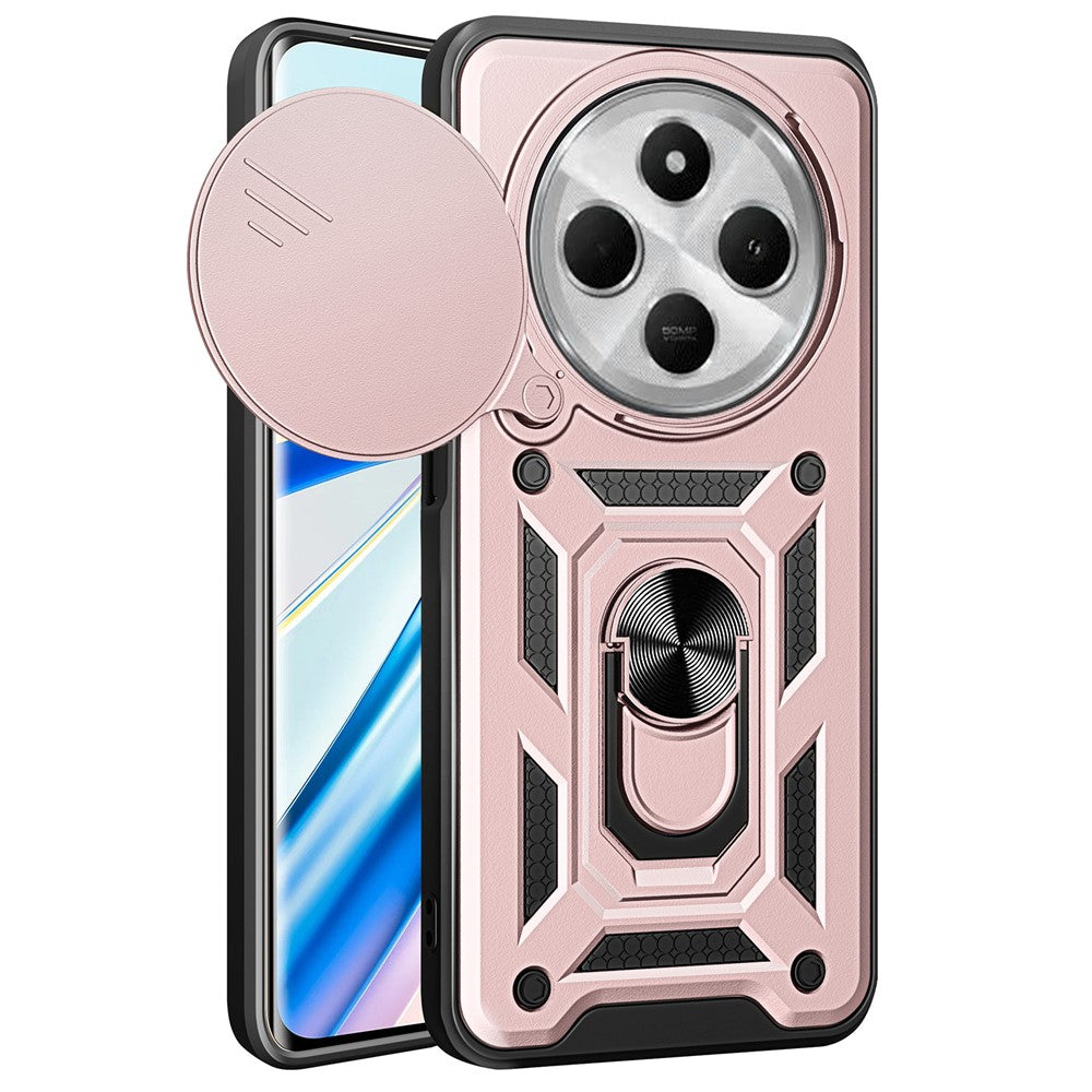 For Xiaomi Poco C75 4G / Redmi 14R 5G / 14C 4G Case with Slide Camera Lid PC+TPU Kickstand Phone Cover