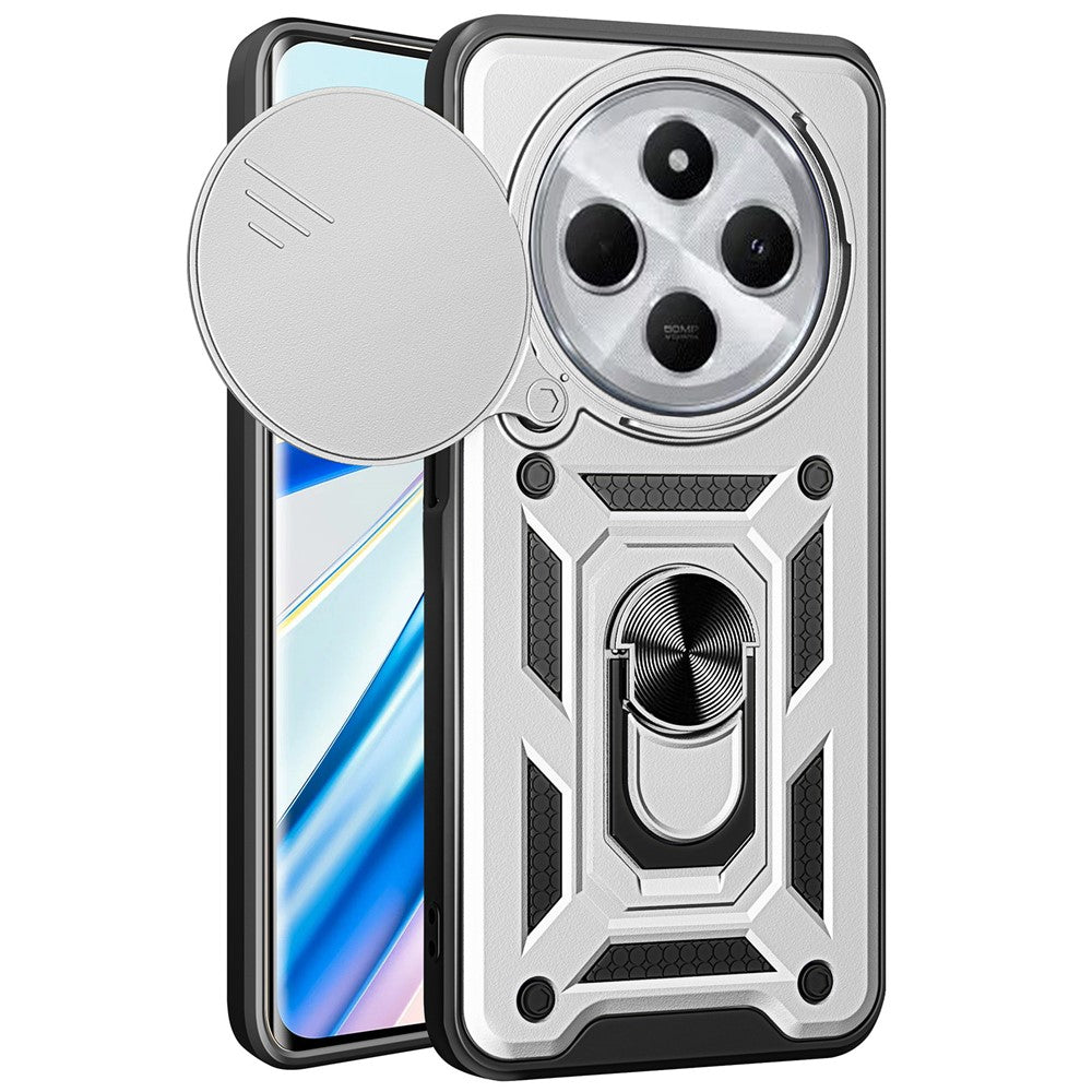 For Xiaomi Poco C75 4G / Redmi 14R 5G / 14C 4G Case with Slide Camera Lid PC+TPU Kickstand Phone Cover