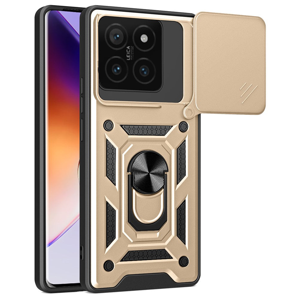 For Xiaomi 14T Case with Slide Camera Lid PC+TPU Kickstand Phone Cover