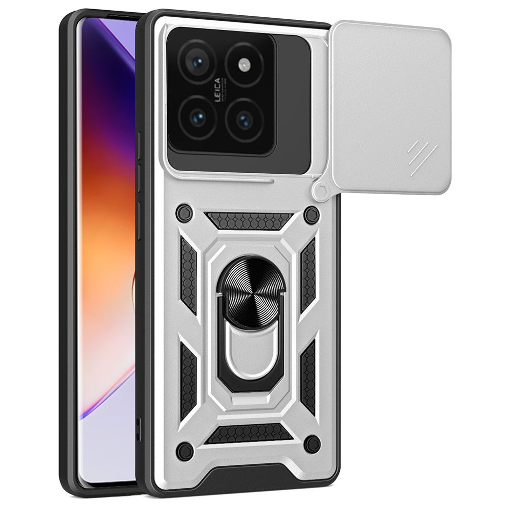 For Xiaomi 14T Case with Slide Camera Lid PC+TPU Kickstand Phone Cover