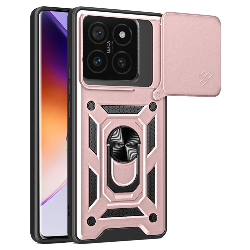 For Xiaomi 14T Pro Case with Slide Camera Lid PC+TPU Kickstand Phone Cover