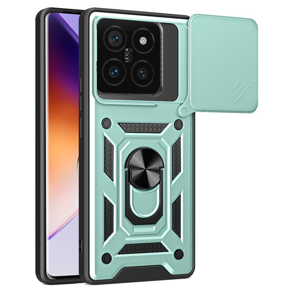 For Xiaomi 14T Pro Case with Slide Camera Lid PC+TPU Kickstand Phone Cover