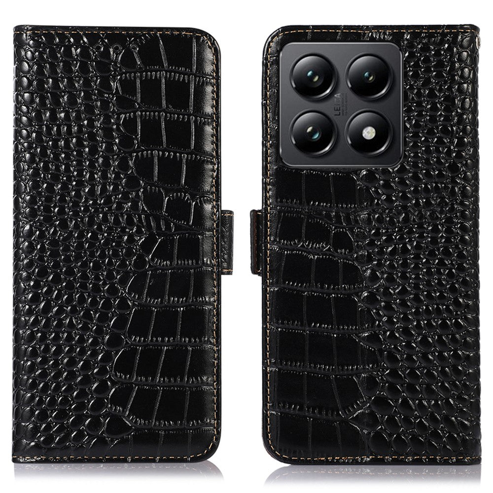 For Xiaomi 14T Pro Case Crocodile Texture Genuine Cow Leather Phone Wallet Cover