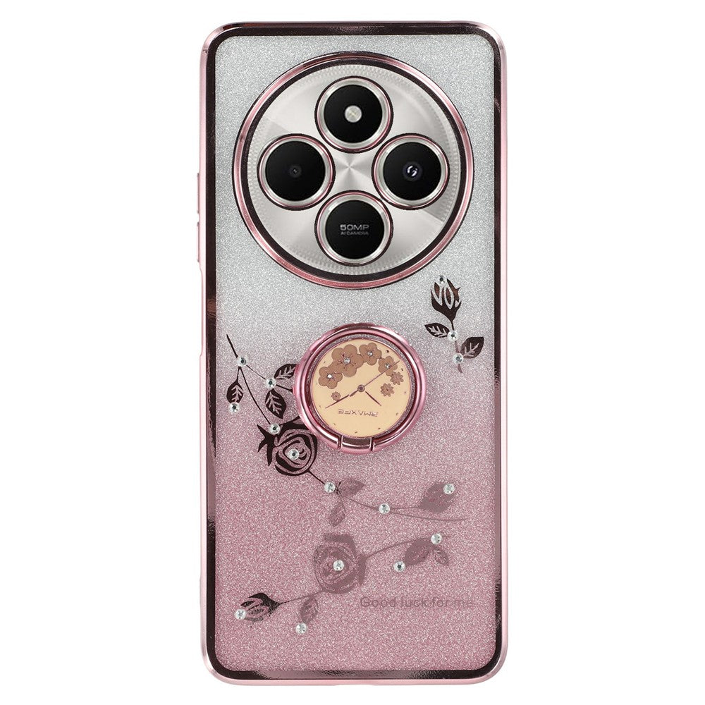 KADEM For Xiaomi Poco C75 4G / Redmi 14R 5G / 14C 4G Case Ring Kickstand TPU Flowers Phone Cover Gradient Glitter
