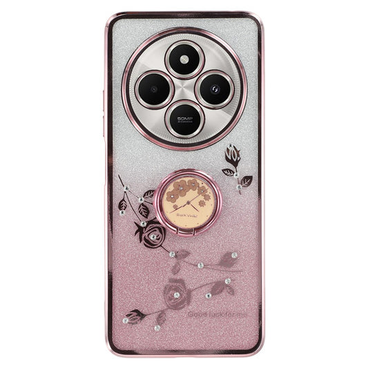 KADEM For Xiaomi Poco C75 4G / Redmi 14R 5G / 14C 4G Case Ring Kickstand TPU Flowers Phone Cover Gradient Glitter