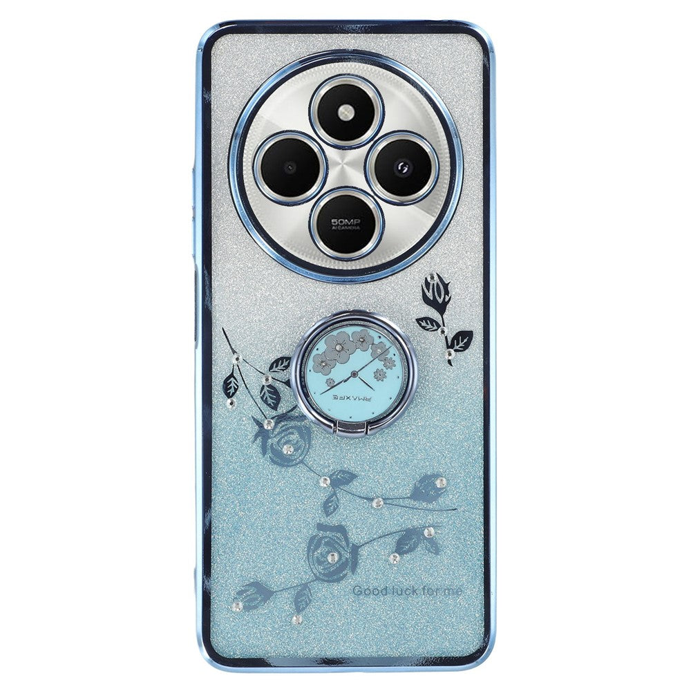 KADEM For Xiaomi Poco C75 4G / Redmi 14R 5G / 14C 4G Case Ring Kickstand TPU Flowers Phone Cover Gradient Glitter
