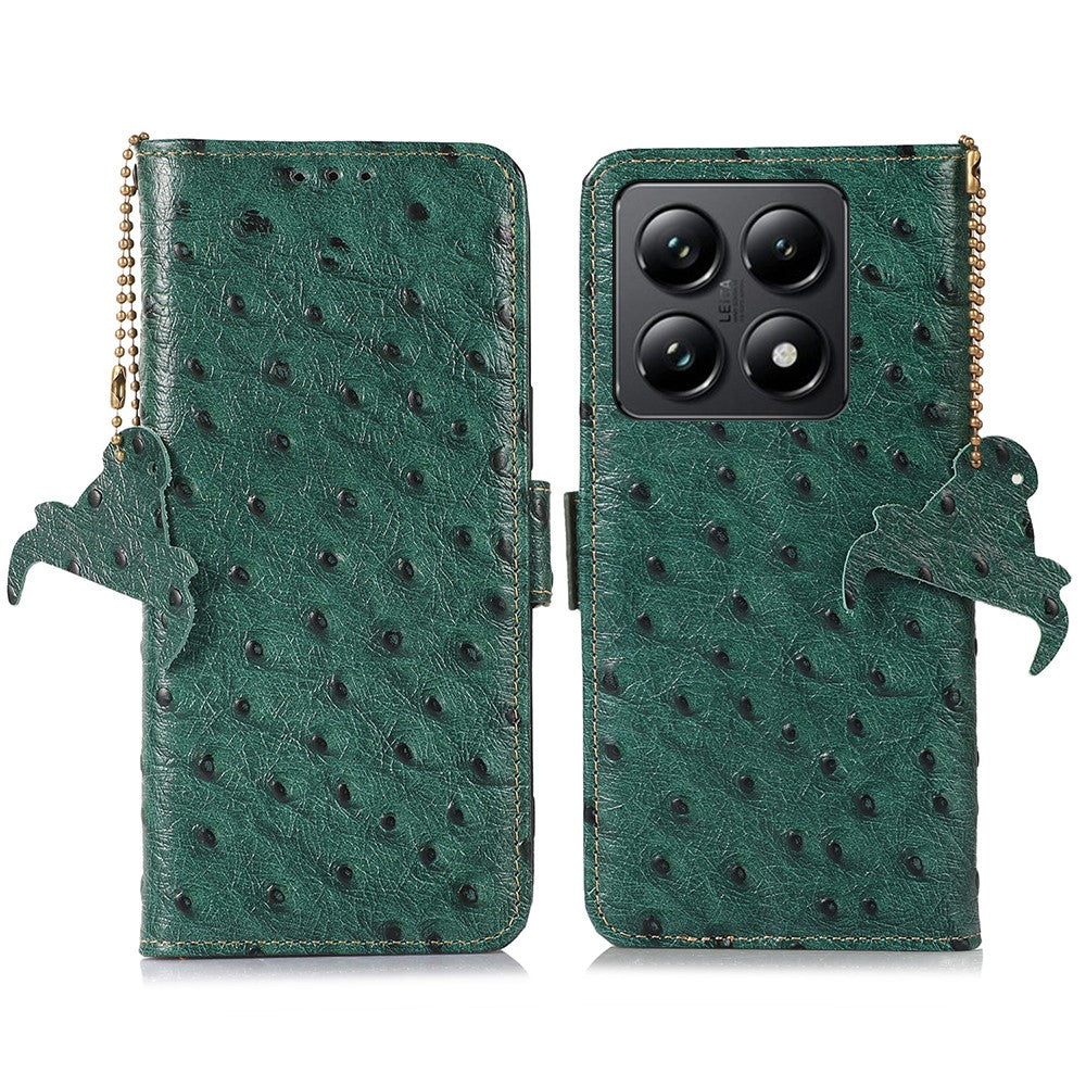 For Xiaomi 14T Pro Case RFID Blocking Genuine Cow Leather Phone Case Ostrich Texture