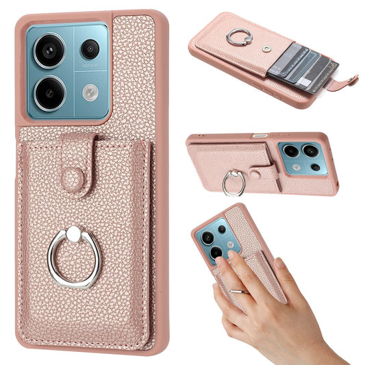 Xiaomi Redmi Note 13 5G Handyhülle – Gehäusezeichnung, Kartenfächer, Litchi-Textur, Lederrückseite mit Ringständer