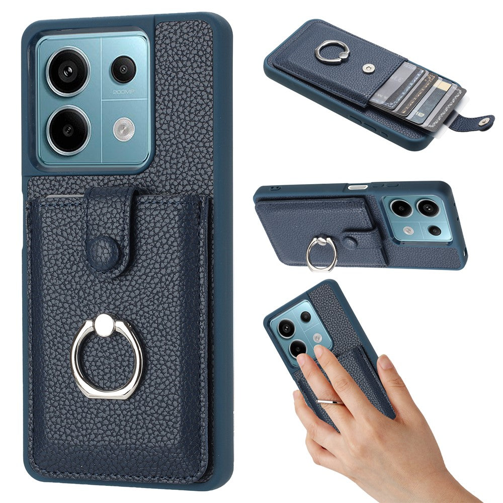 For Xiaomi Redmi Note 13 5G Case Drawing Type Card Slots Litchi Texture Leather Back Cover with Ring Kickstand