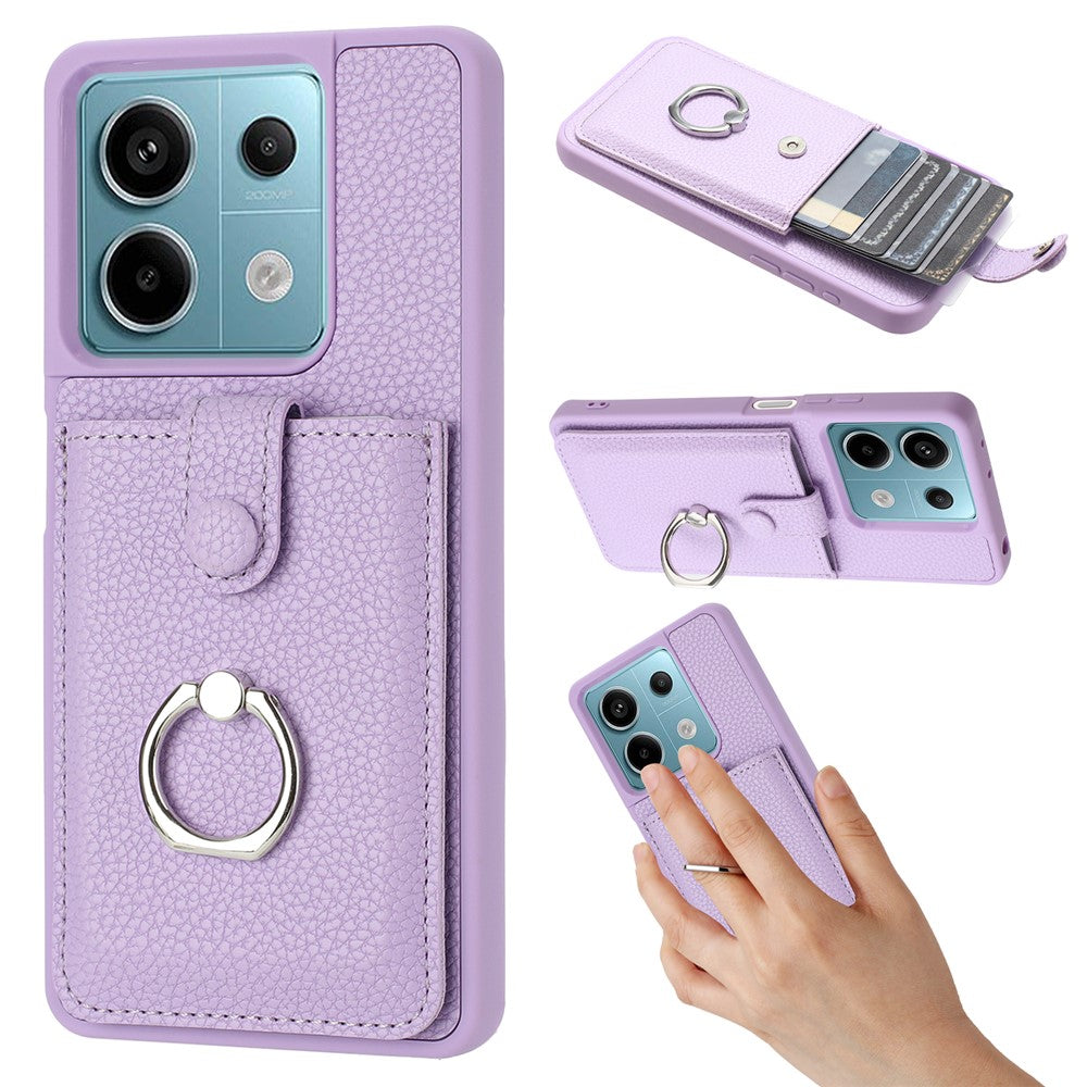 For Xiaomi Redmi Note 13 5G Case Drawing Type Card Slots Litchi Texture Leather Back Cover with Ring Kickstand