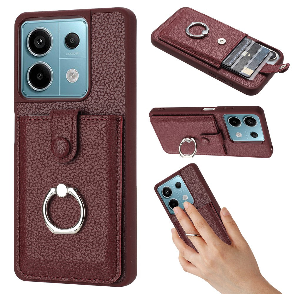 For Xiaomi Redmi Note 13 5G Case Drawing Type Card Slots Litchi Texture Leather Back Cover with Ring Kickstand