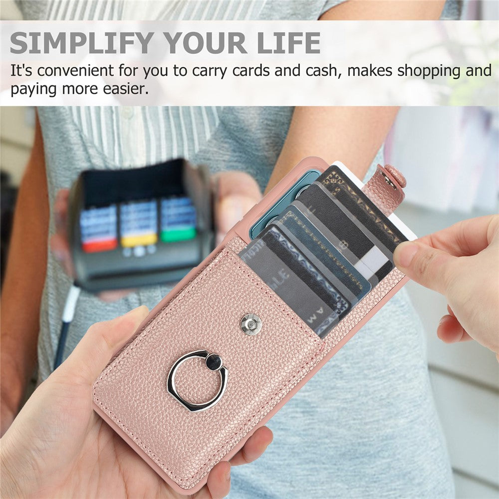 For Xiaomi Redmi Note 13 5G Case Drawing Type Card Slots Litchi Texture Leather Back Cover with Ring Kickstand