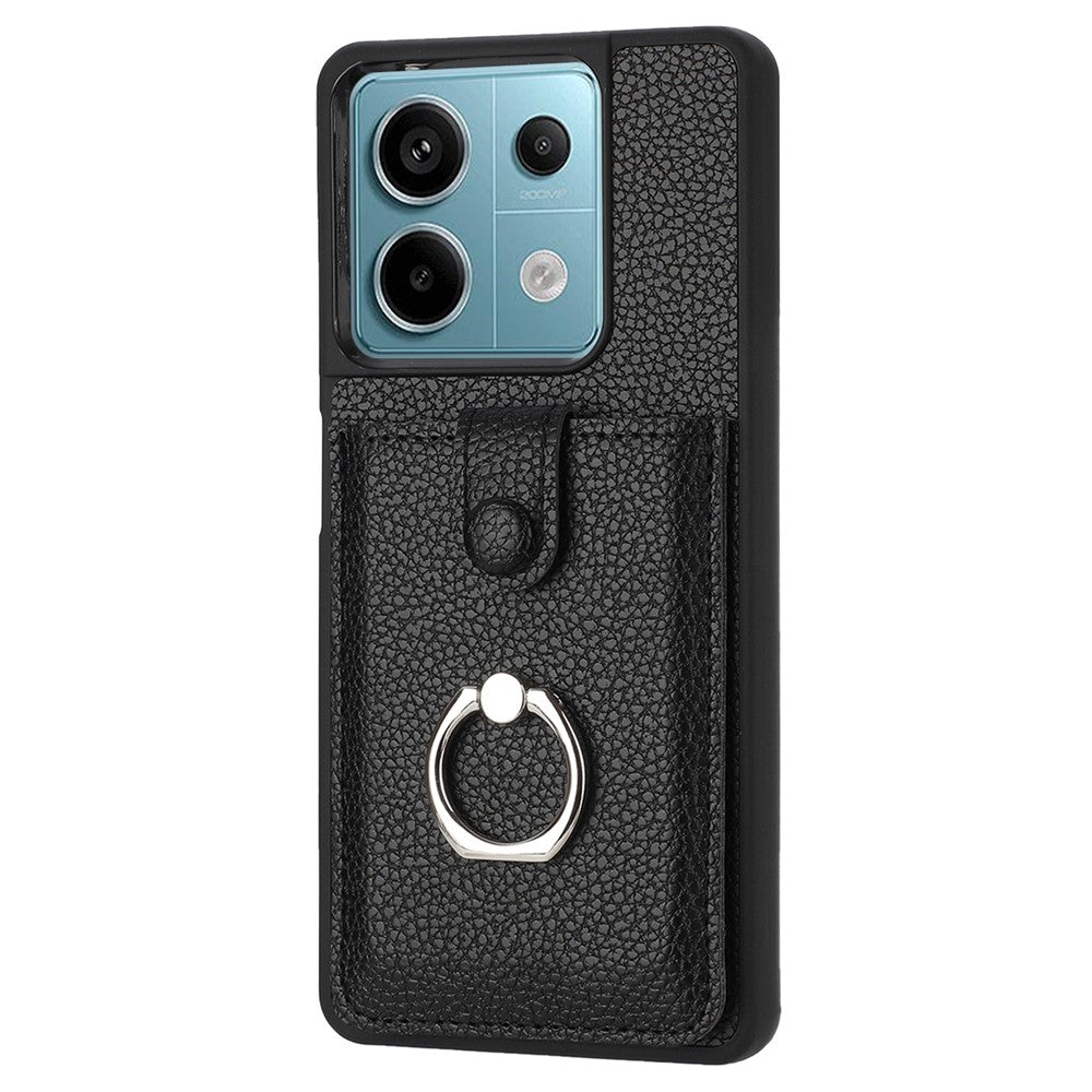 For Xiaomi Redmi Note 13 5G Case Drawing Type Card Slots Litchi Texture Leather Back Cover with Ring Kickstand