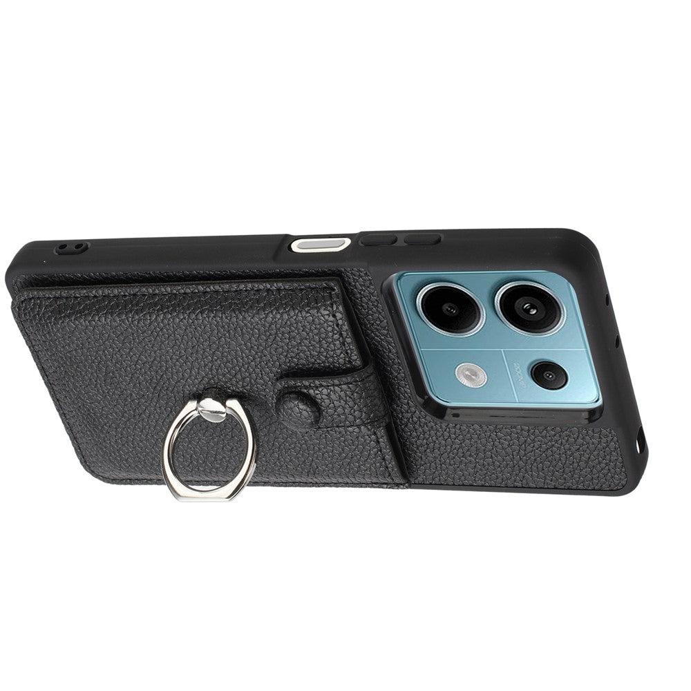 For Xiaomi Redmi Note 13 5G Case Drawing Type Card Slots Litchi Texture Leather Back Cover with Ring Kickstand