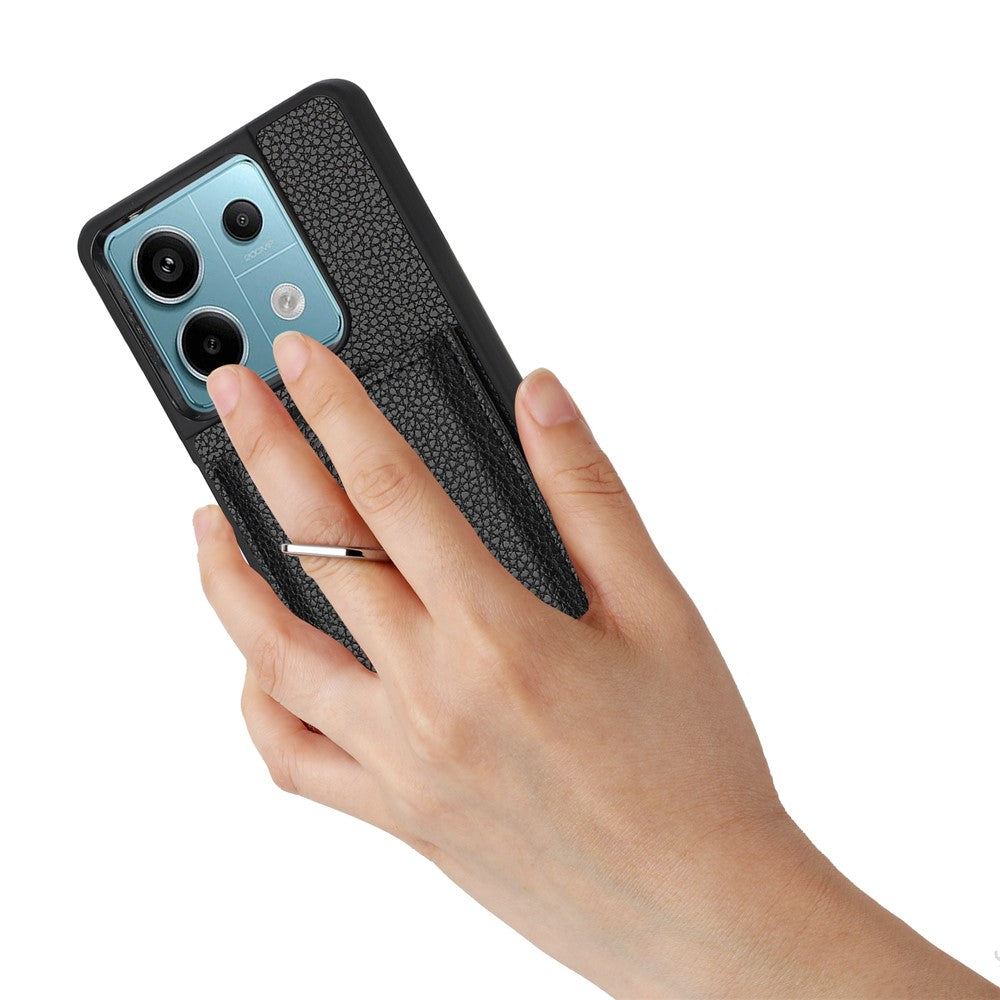 For Xiaomi Redmi Note 13 5G Case Drawing Type Card Slots Litchi Texture Leather Back Cover with Ring Kickstand