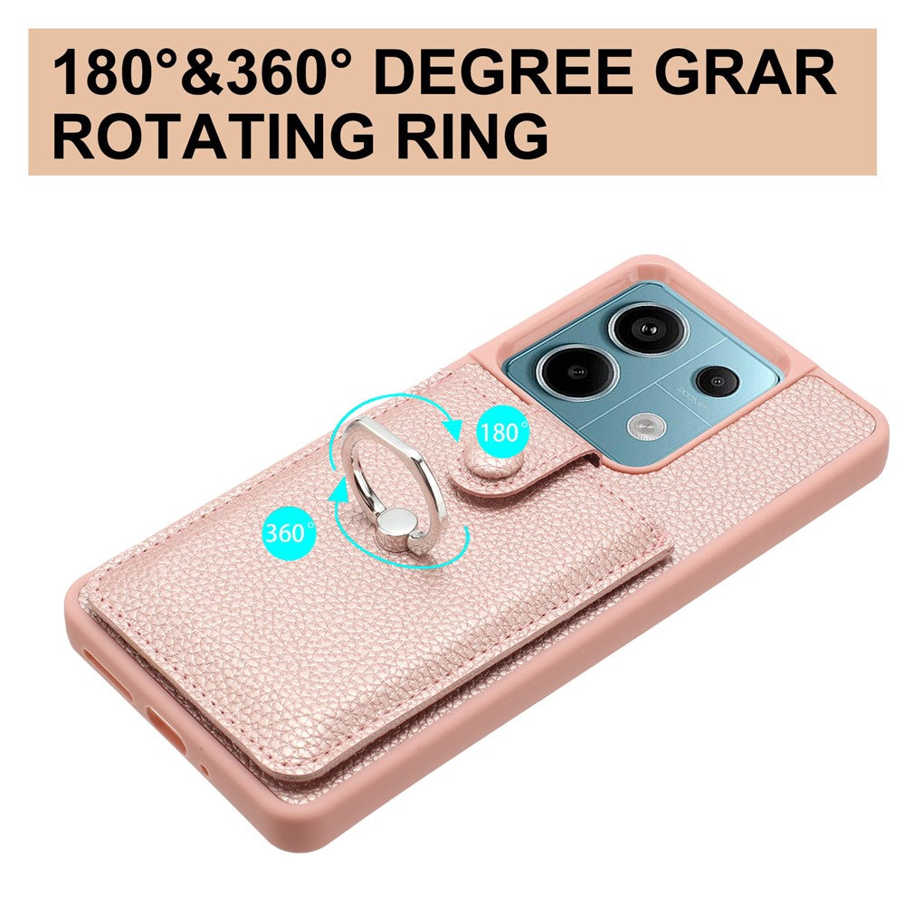 For Xiaomi Redmi Note 13 5G Case Drawing Type Card Slots Litchi Texture Leather Back Cover with Ring Kickstand