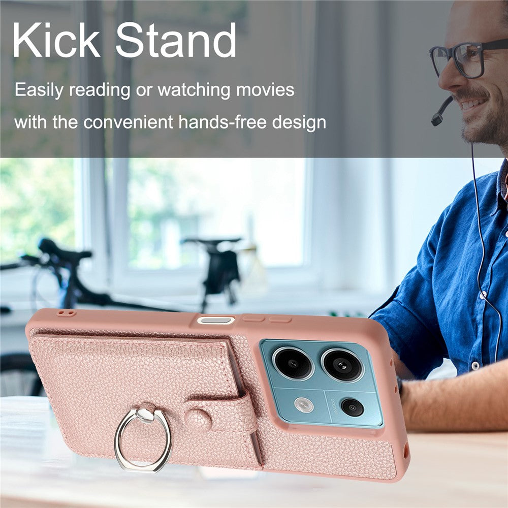 For Xiaomi Redmi Note 13 5G Case Drawing Type Card Slots Litchi Texture Leather Back Cover with Ring Kickstand