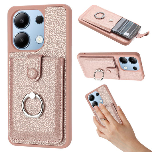 Xiaomi Redmi Note 13 4G Handyhülle – Gehäusezeichnung, Kartenfächer, Litchi-Textur, Lederrückseite mit Ringständer
