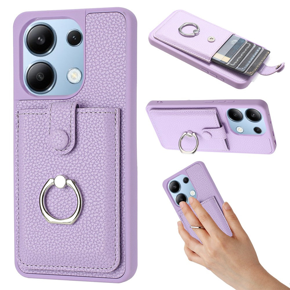 For Xiaomi Redmi Note 13 4G Case Drawing Type Card Slots Litchi Texture Leather Back Cover with Ring Kickstand