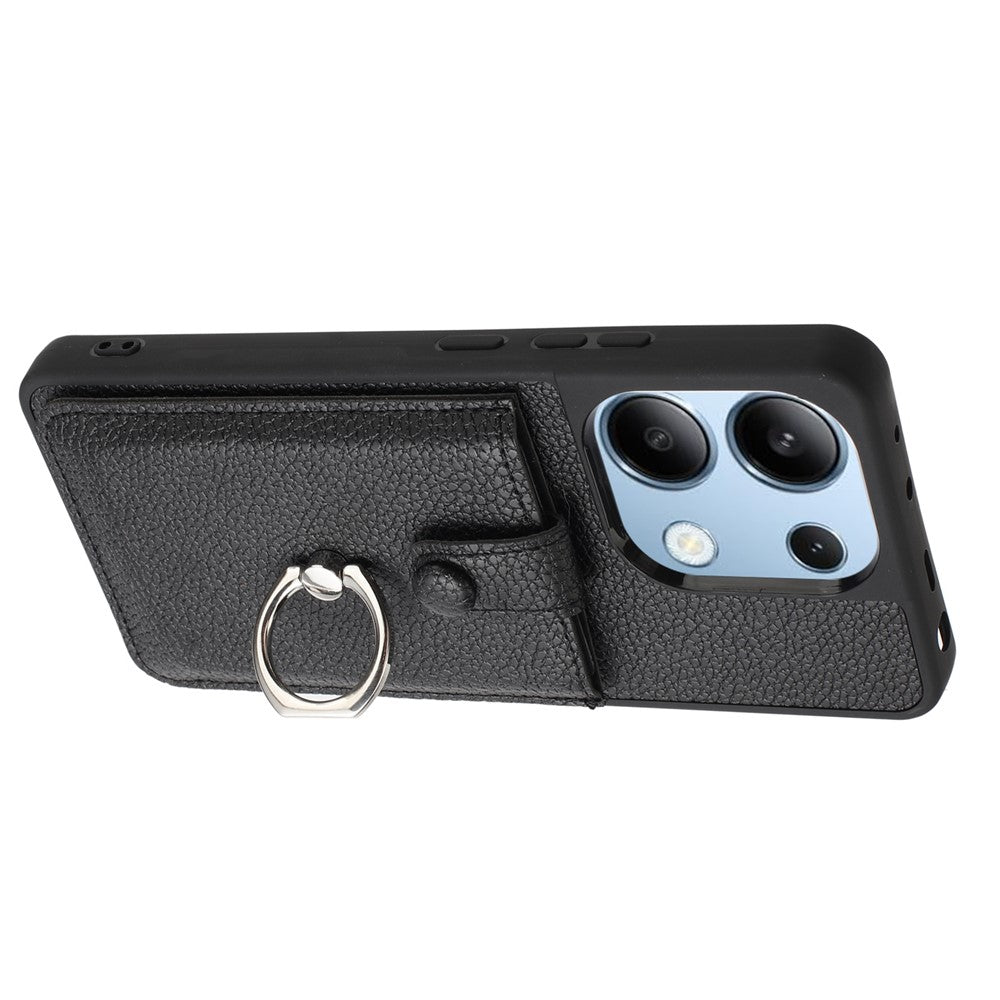 For Xiaomi Redmi Note 13 4G Case Drawing Type Card Slots Litchi Texture Leather Back Cover with Ring Kickstand