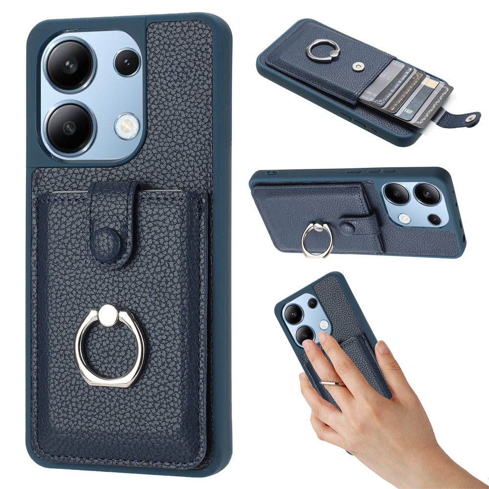 For Xiaomi Redmi Note 13 4G Case Drawing Type Card Slots Litchi Texture Leather Back Cover with Ring Kickstand
