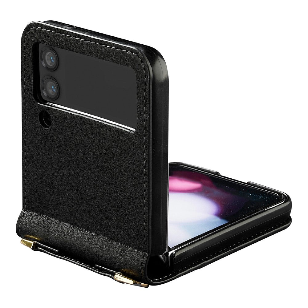 LC.IMEEKE L1 for Samsung Galaxy Z Flip4 5G Case Leather+PC Phone Cover with Straps Card Slots