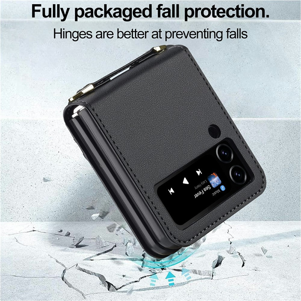 LC.IMEEKE L1 for Samsung Galaxy Z Flip4 5G Case Leather+PC Phone Cover with Straps Card Slots