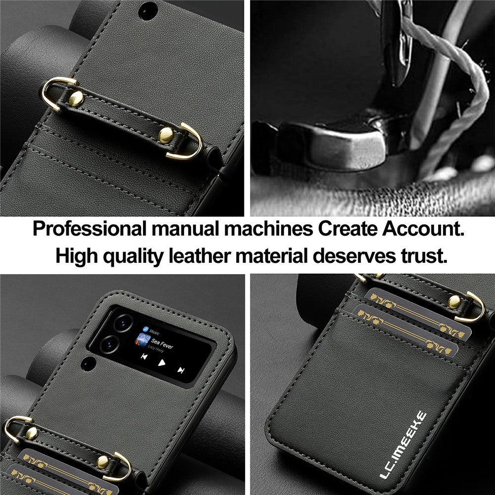 LC.IMEEKE L1 for Samsung Galaxy Z Flip4 5G Case Leather+PC Phone Cover with Straps Card Slots