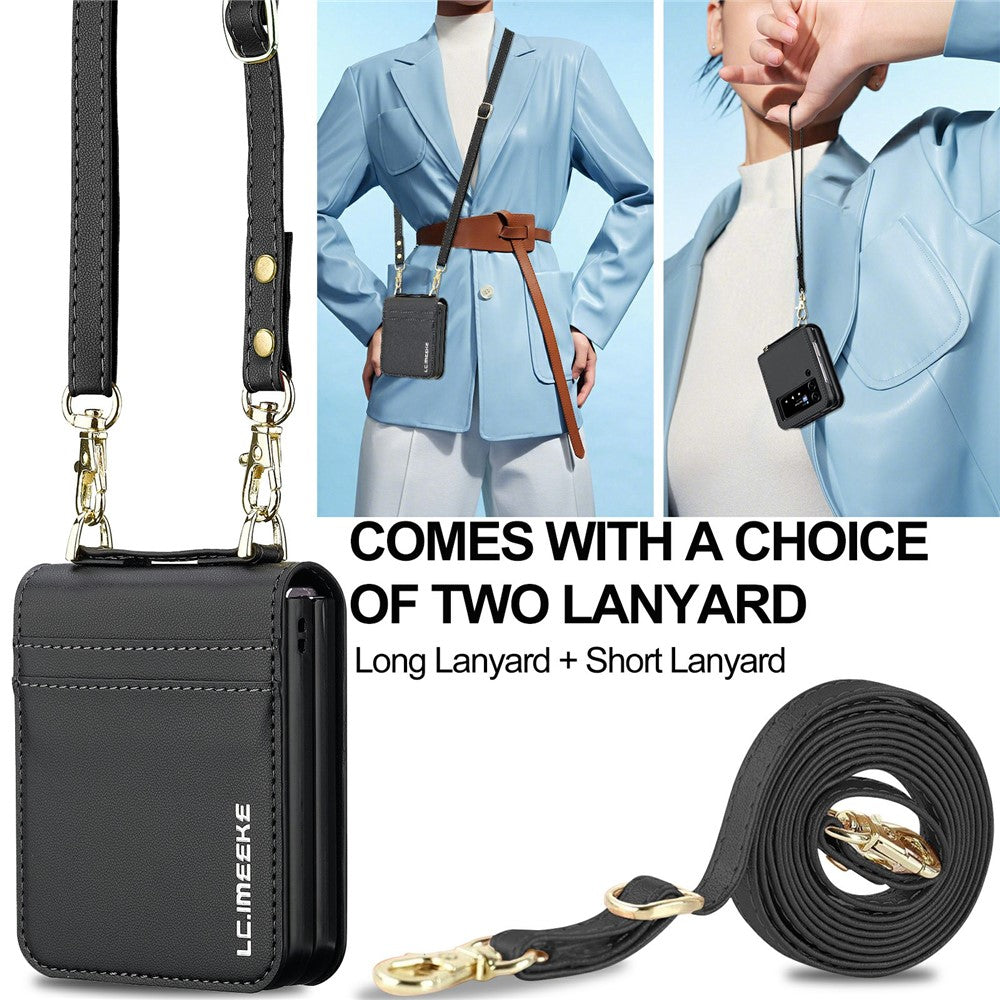 LC.IMEEKE L1 for Samsung Galaxy Z Flip4 5G Case Leather+PC Phone Cover with Straps Card Slots