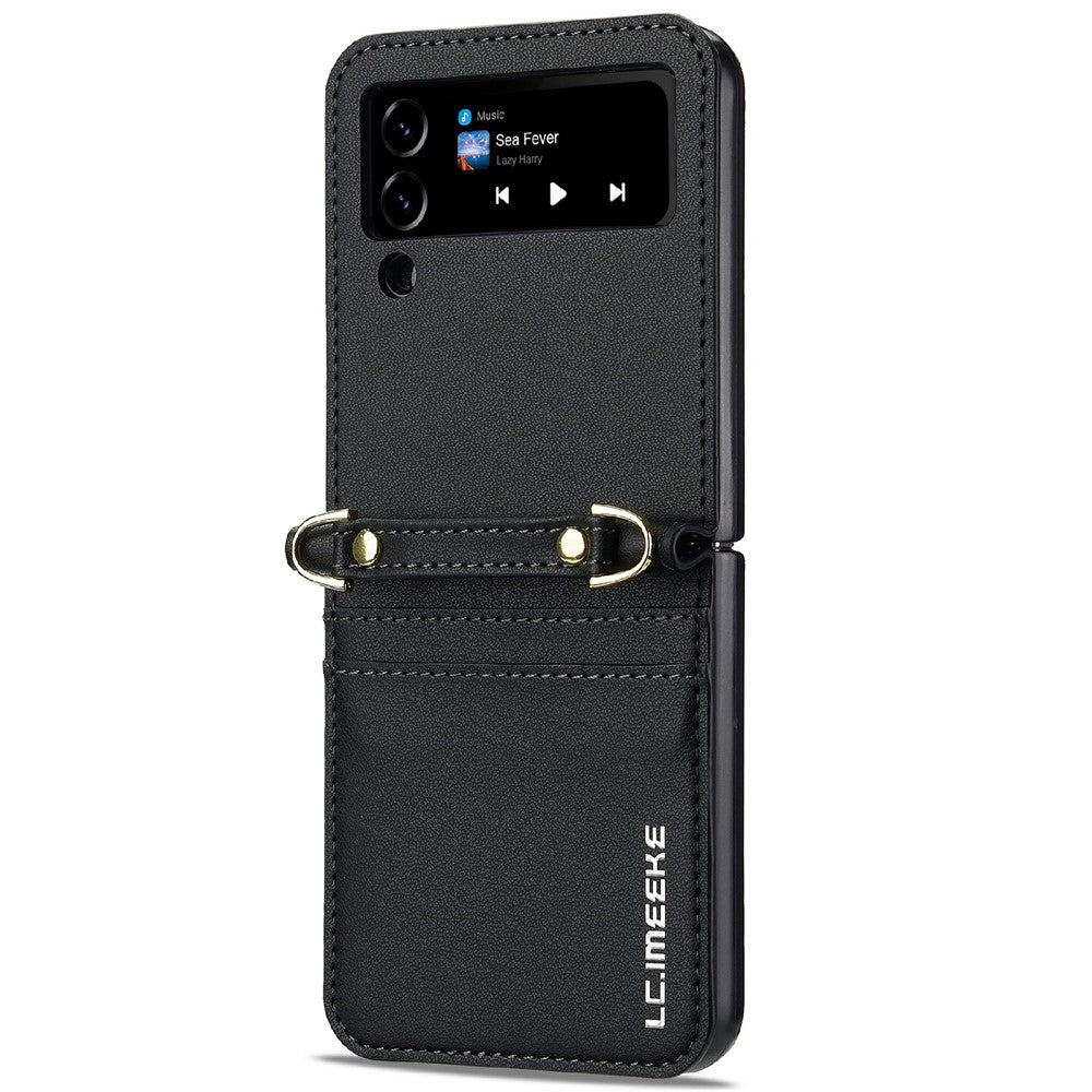 LC.IMEEKE L1 for Samsung Galaxy Z Flip4 5G Case Leather+PC Phone Cover with Straps Card Slots