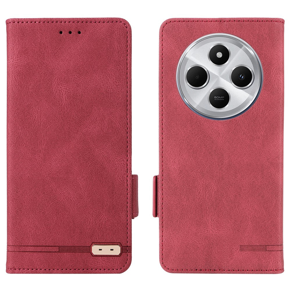 For Xiaomi Poco C75 4G / Redmi 14R 5G / 14C 4G Case Leather Wallet Flip Phone Cover with Hardware Decor
