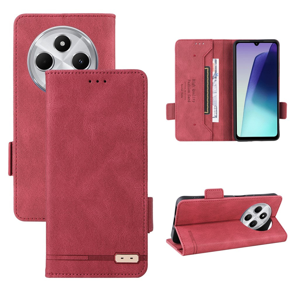 For Xiaomi Poco C75 4G / Redmi 14R 5G / 14C 4G Case Leather Wallet Flip Phone Cover with Hardware Decor
