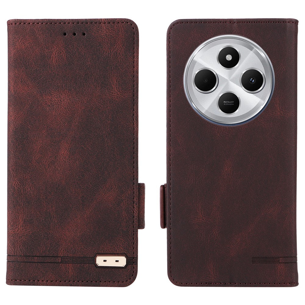 For Xiaomi Poco C75 4G / Redmi 14R 5G / 14C 4G Case Leather Wallet Flip Phone Cover with Hardware Decor