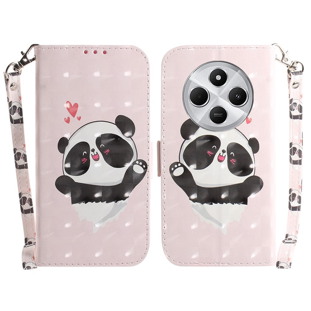 For Xiaomi Poco C75 4G / Redmi 14R 5G / 14C 4G Case Pattern Printing Leather Wallet Phone Cover with Wrist Strap