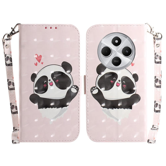 For Xiaomi Poco C75 4G / Redmi 14R 5G / 14C 4G Case Pattern Printing Leather Wallet Phone Cover with Wrist Strap