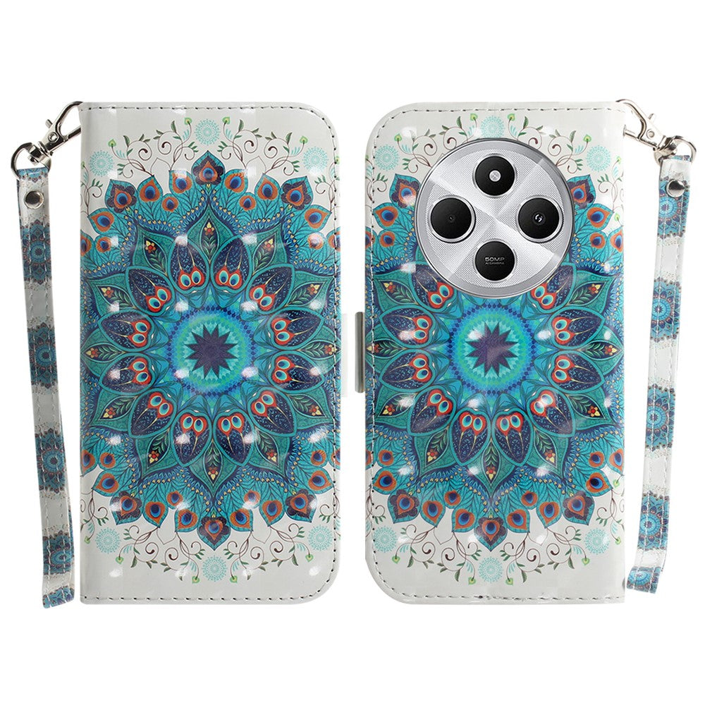 For Xiaomi Poco C75 4G / Redmi 14R 5G / 14C 4G Case Pattern Printing Leather Wallet Phone Cover with Wrist Strap