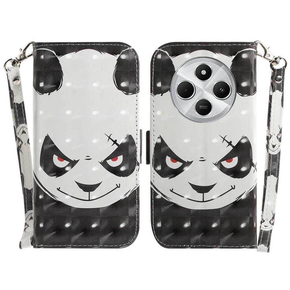 For Xiaomi Poco C75 4G / Redmi 14R 5G / 14C 4G Case Pattern Printing Leather Wallet Phone Cover with Wrist Strap