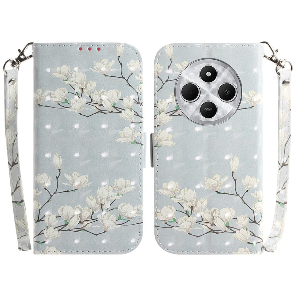 For Xiaomi Poco C75 4G / Redmi 14R 5G / 14C 4G Case Pattern Printing Leather Wallet Phone Cover with Wrist Strap