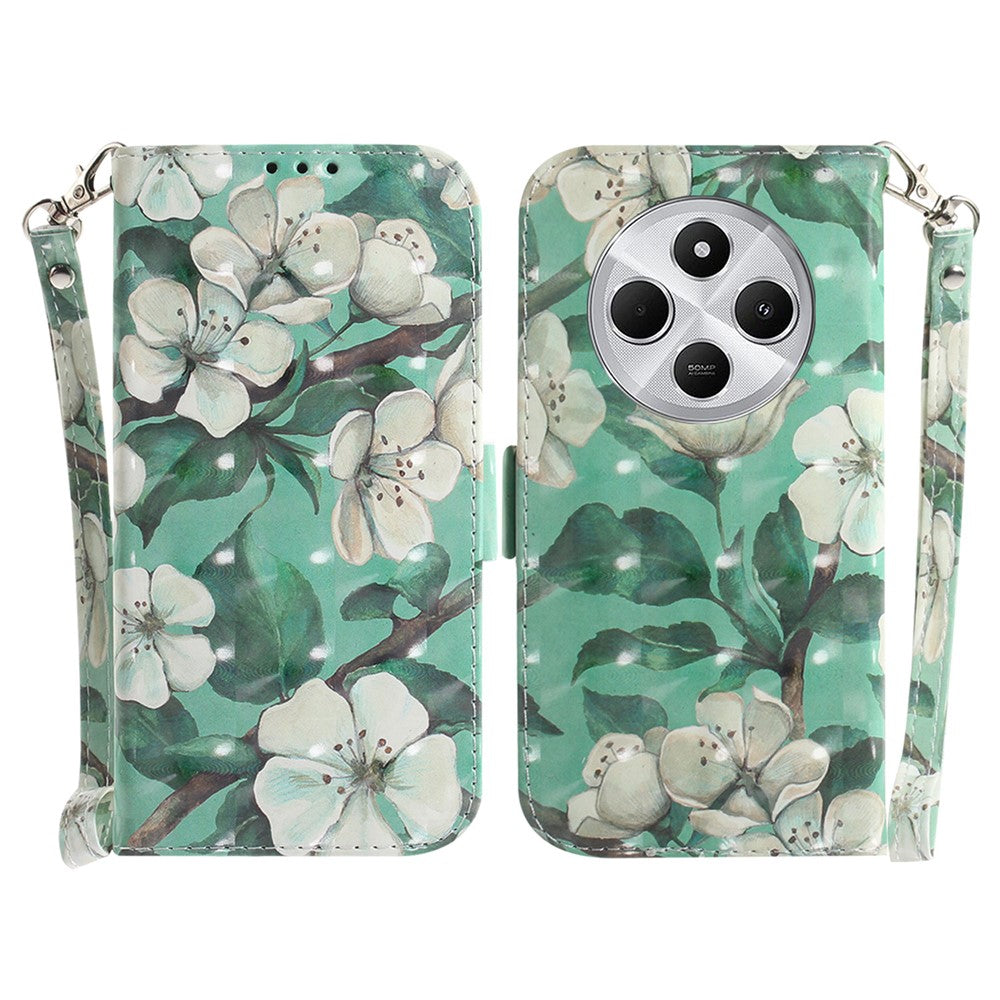 For Xiaomi Poco C75 4G / Redmi 14R 5G / 14C 4G Case Pattern Printing Leather Wallet Phone Cover with Wrist Strap