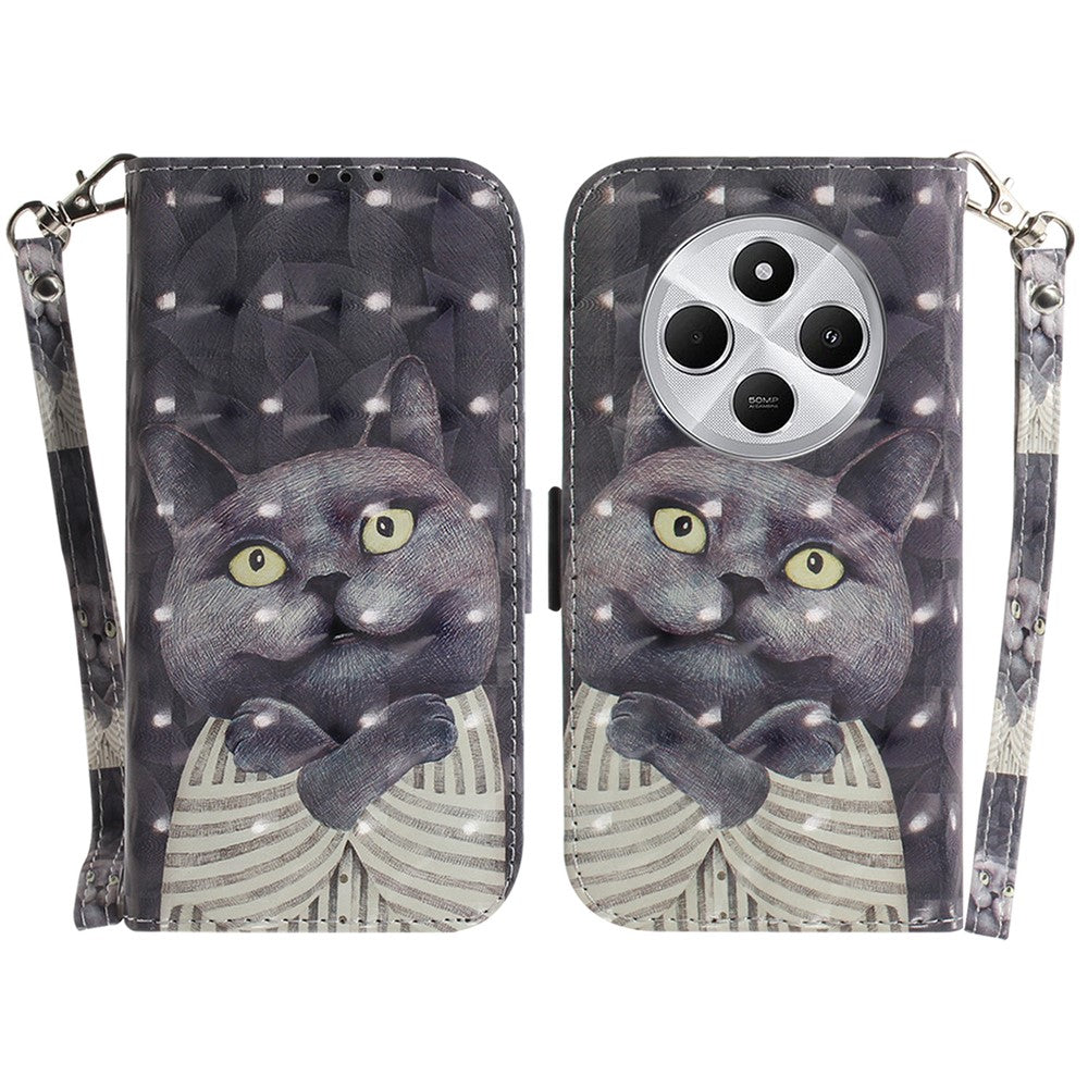 For Xiaomi Poco C75 4G / Redmi 14R 5G / 14C 4G Case Pattern Printing Leather Wallet Phone Cover with Wrist Strap